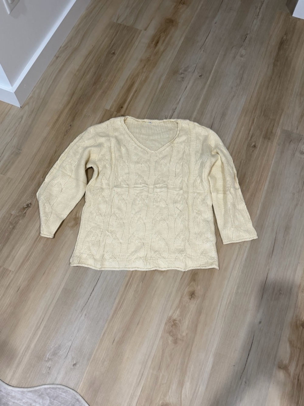 Cream Cable Knit V-Neck Sweater